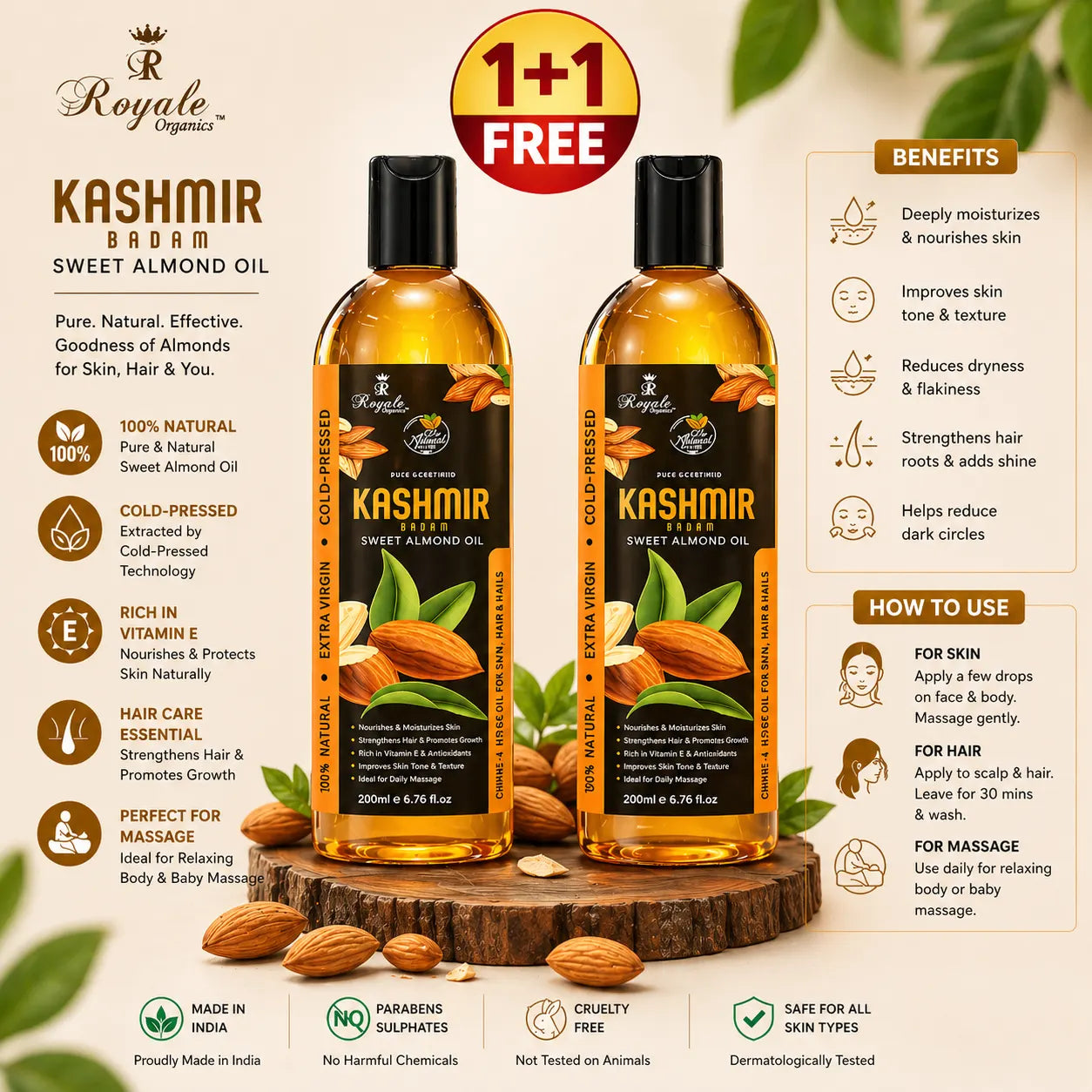 Almond Light Massage Oil (Face, Hair & Nails) 1+1 Free -99+99ml