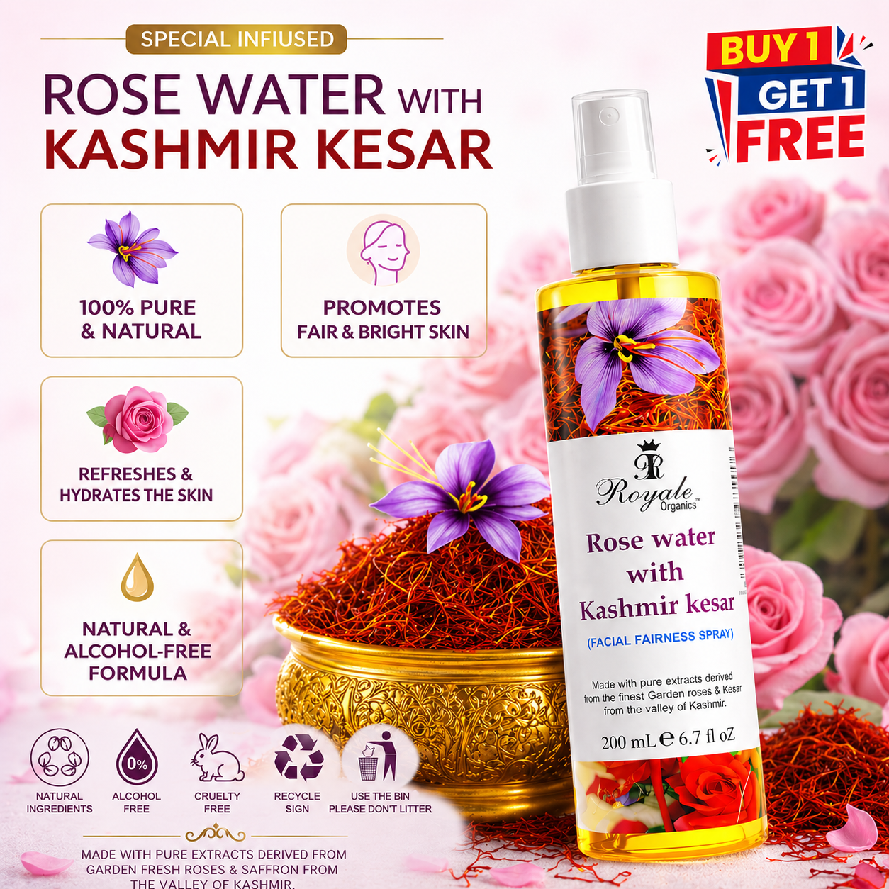 Rosewater with Kashmir Kesar (1+1 Offer Pack) 99+99 ml