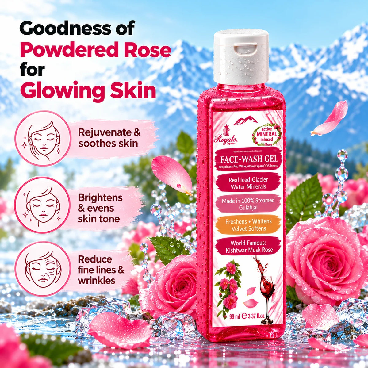 Face Wash Gel (Wine & Kishtwar Damask Pink Rose) 100 ml