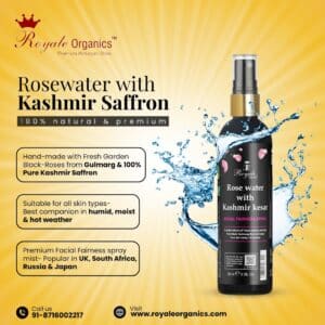 Luxury Rosewater Facial Spray mist (made from Gulmarg Black Rose & 100% Saffron- Natural ingredients) 100 ml